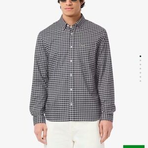 Lacoste Men's Black and blue Plaid Shirt Mens Medium